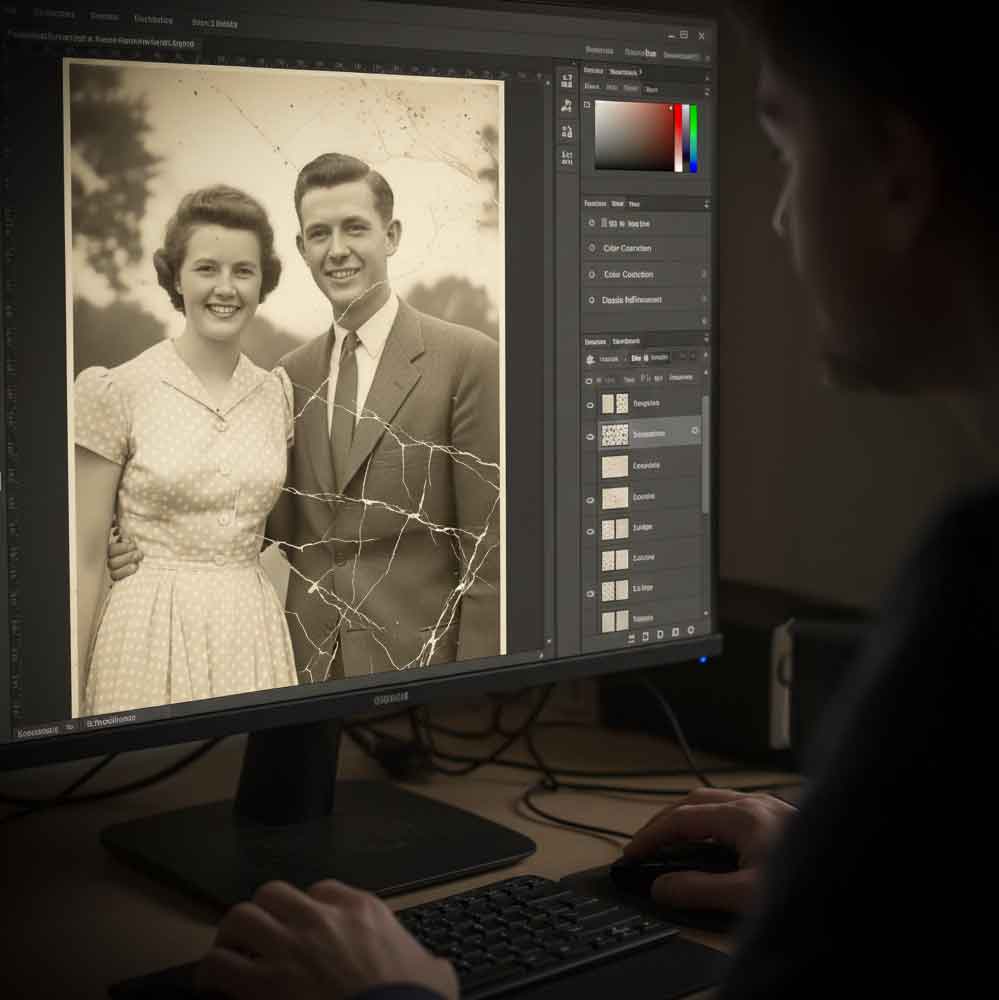 Retusche alter beschädigter Fotos für Memories Gedenkvideos